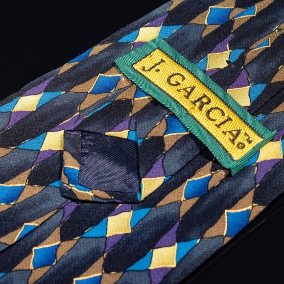Jerry Garcia Black Blue Abstract Silk Tie "Lady With Argyle Socks" Collection 14 - Picture 3 of 5